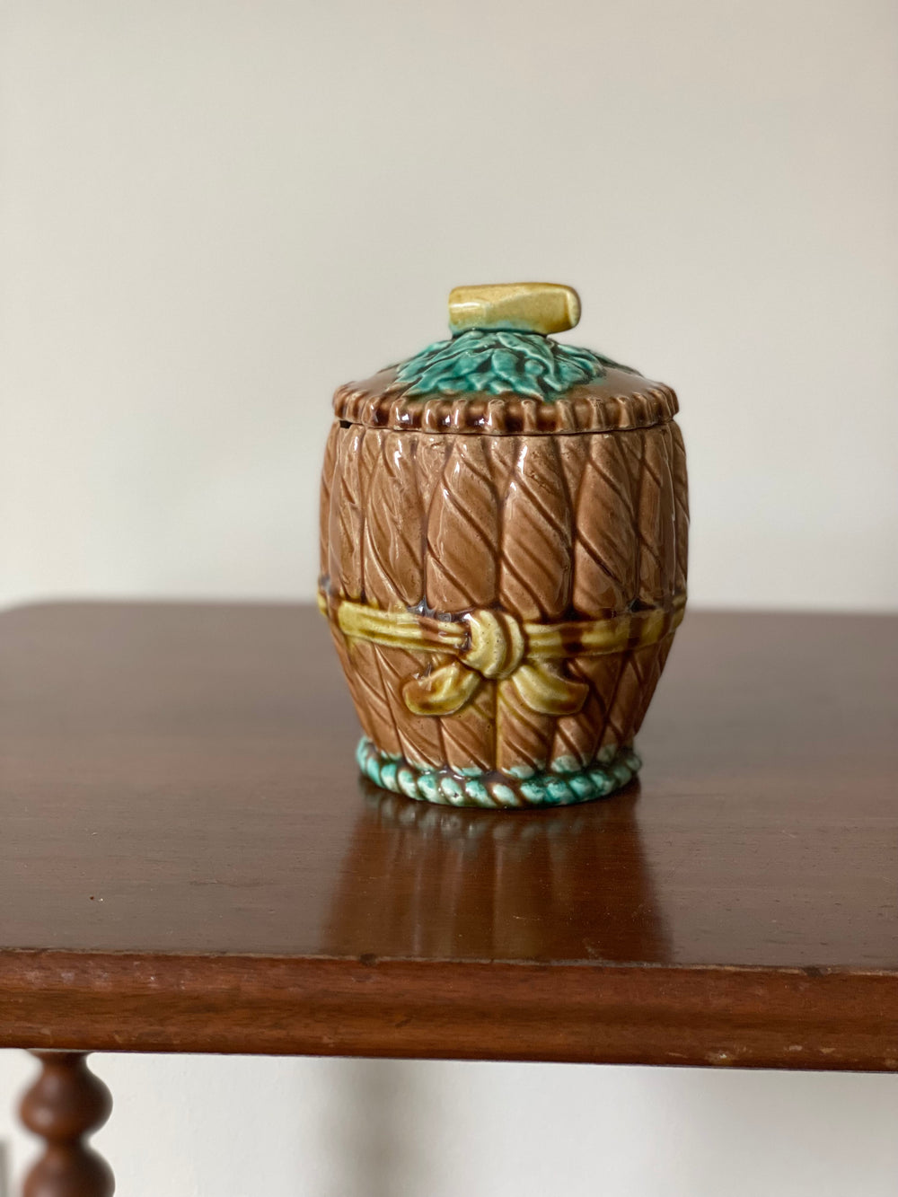 19th century French majolica tobacco jar