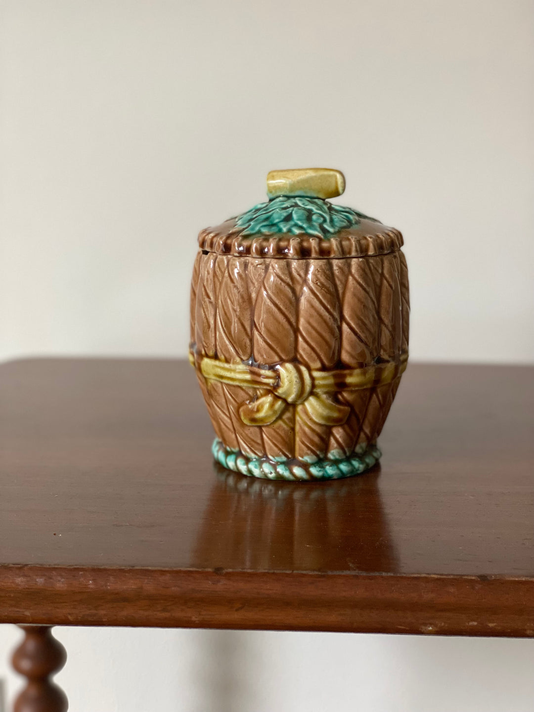 19th century French majolica tobacco jar