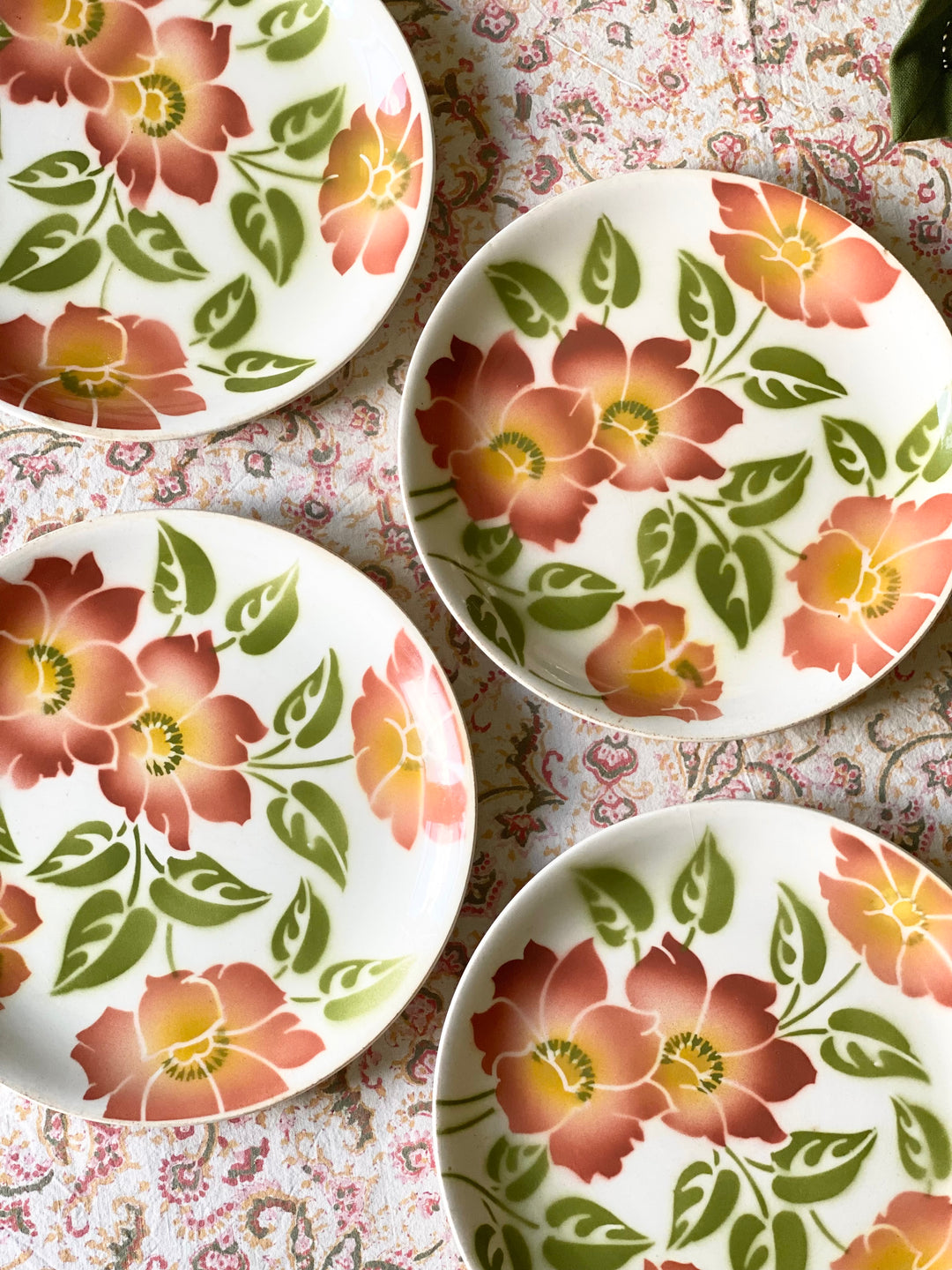 rare 1940s French Orchies faience dinner plates, set of 4