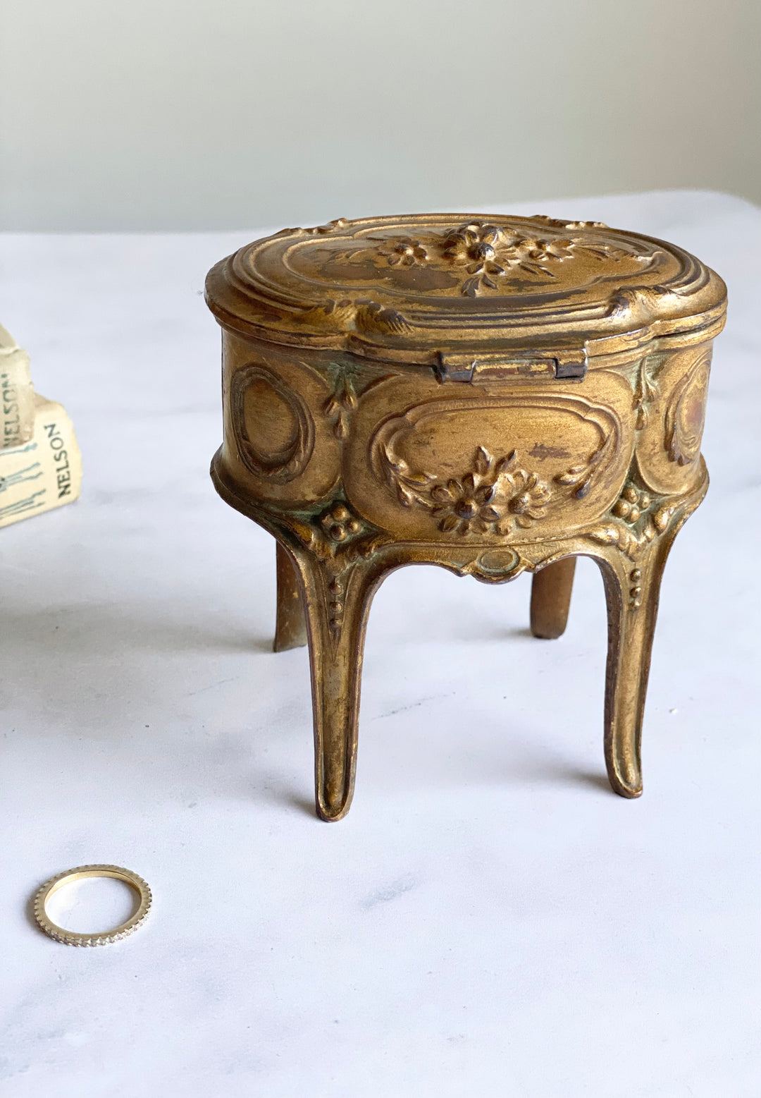 antique Napoleon III gilt ormolu bijoux casket