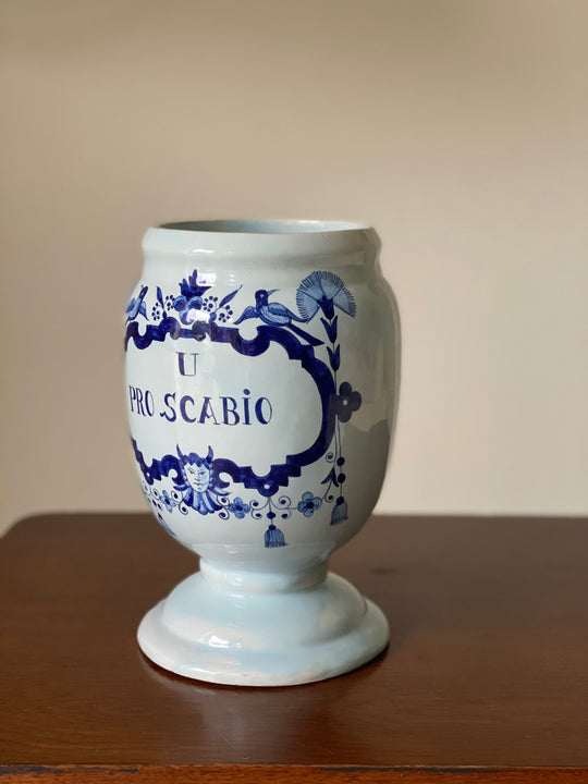 antique French delft hand painted apothecary jar