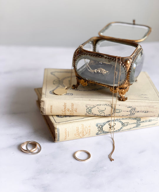 antique french beveled glass and ormolu bijoux casket, extra large