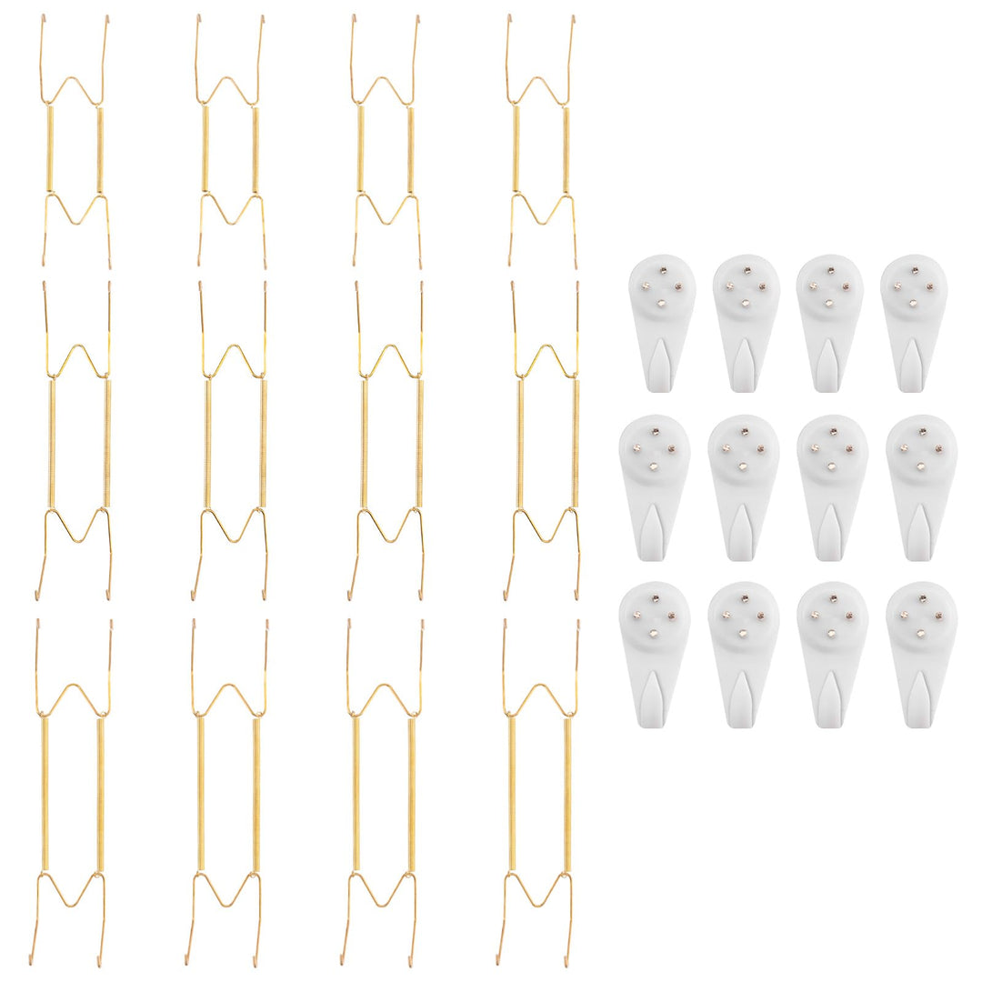 Bilillo 12-Piece Stainless Steel Wall Plate Hangers, 6/8/10Inch Invisible Decorative Wire Plate Holders, Gold