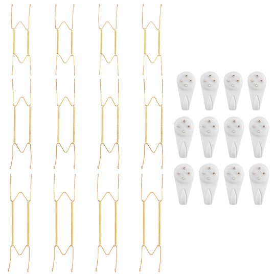 Bilillo 12-Piece Stainless Steel Wall Plate Hangers, 6/8/10Inch Invisible Decorative Wire Plate Holders, Gold
