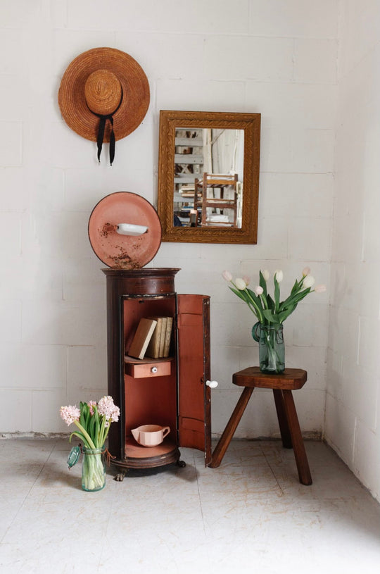 bespoke vintage parisian tole “column cabinet” washstand