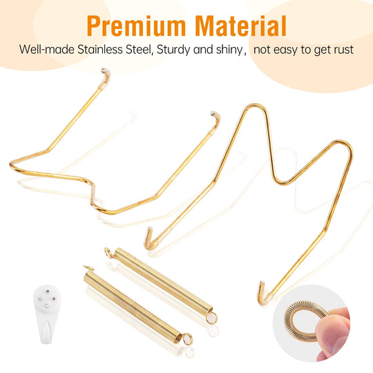 Bilillo 12-Piece Stainless Steel Wall Plate Hangers, 6/8/10Inch Invisible Decorative Wire Plate Holders, Gold