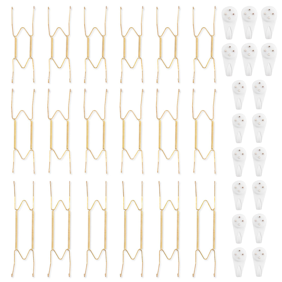 Bilillo 12-Piece Stainless Steel Wall Plate Hangers, 6/8/10Inch Invisible Decorative Wire Plate Holders, Gold