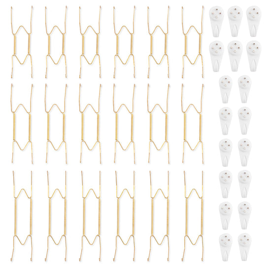 Bilillo 12-Piece Stainless Steel Wall Plate Hangers, 6/8/10Inch Invisible Decorative Wire Plate Holders, Gold
