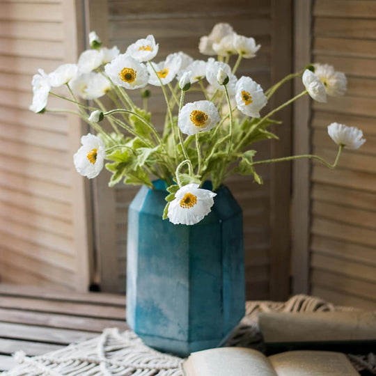 DUYONE Artificial Flowers 6 Stems Poppy Silk Bouquet,for Wedding, Home, Party Decoration,Table Centerpiece Arrangement(White)