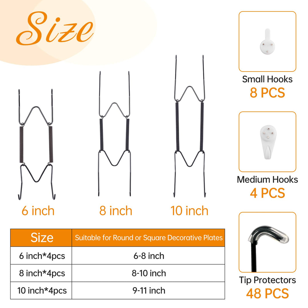 Bilillo 12-Piece Stainless Steel Wall Plate Hangers, 6/8/10Inch Invisible Decorative Wire Plate Holders, Gold