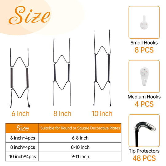 Bilillo 12-Piece Stainless Steel Wall Plate Hangers, 6/8/10Inch Invisible Decorative Wire Plate Holders, Gold