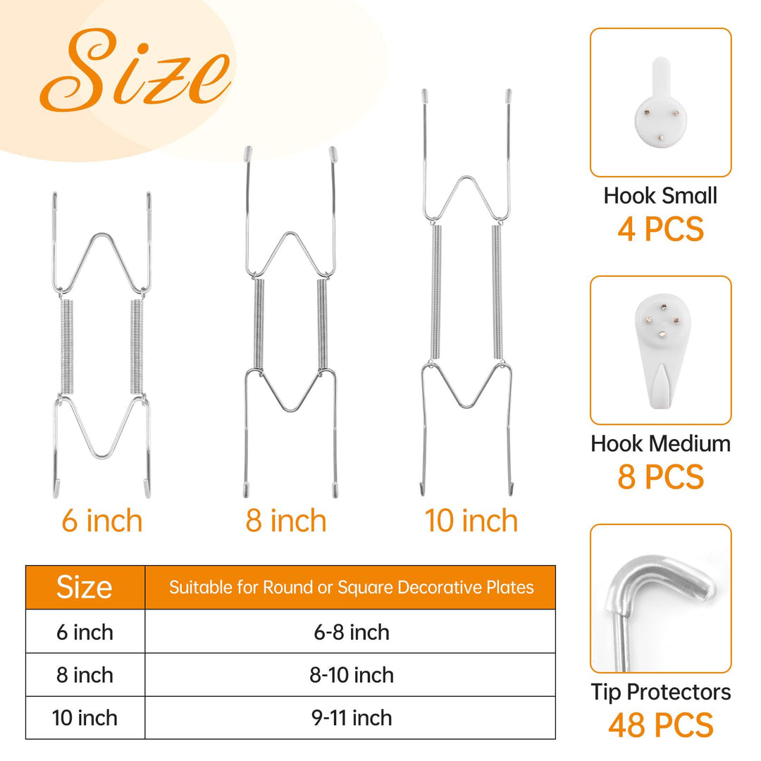 Bilillo 12-Piece Stainless Steel Wall Plate Hangers, 6/8/10Inch Invisible Decorative Wire Plate Holders, Gold
