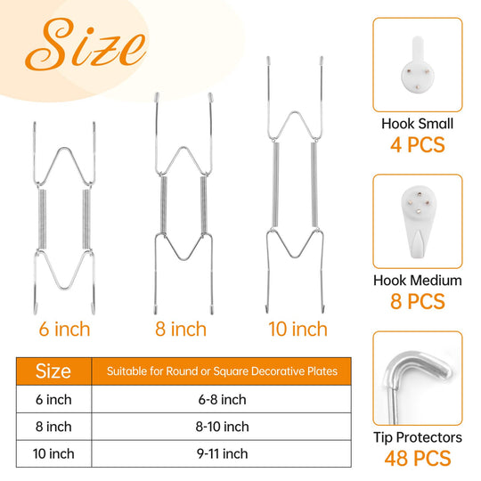 Bilillo 12-Piece Stainless Steel Wall Plate Hangers, 6/8/10Inch Invisible Decorative Wire Plate Holders, Gold