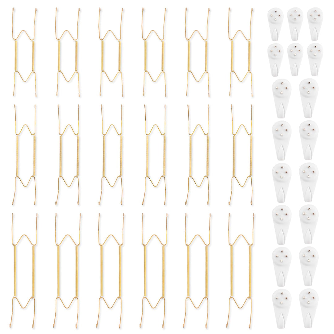 Bilillo 12-Piece Stainless Steel Wall Plate Hangers, 6/8/10Inch Invisible Decorative Wire Plate Holders, Gold