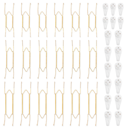 Bilillo 12-Piece Stainless Steel Wall Plate Hangers, 6/8/10Inch Invisible Decorative Wire Plate Holders, Gold