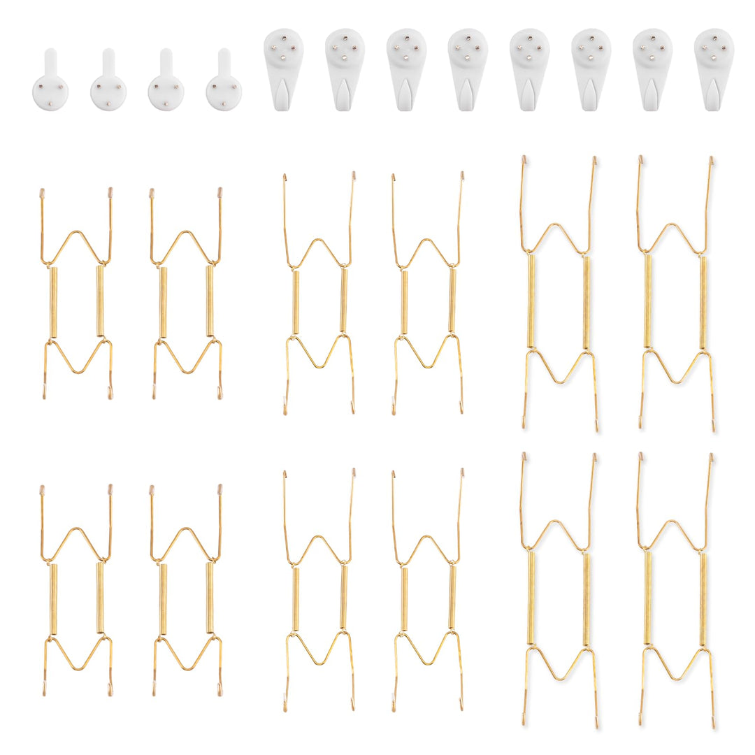 Bilillo 12-Piece Stainless Steel Wall Plate Hangers, 6/8/10Inch Invisible Decorative Wire Plate Holders, Gold