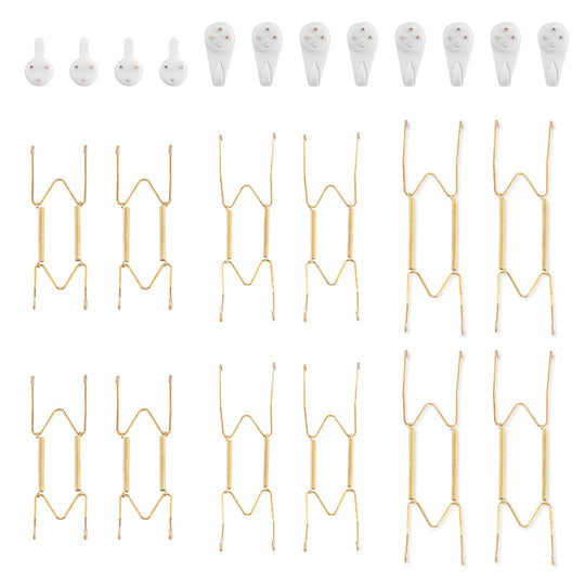 Bilillo 12-Piece Stainless Steel Wall Plate Hangers, 6/8/10Inch Invisible Decorative Wire Plate Holders, Gold