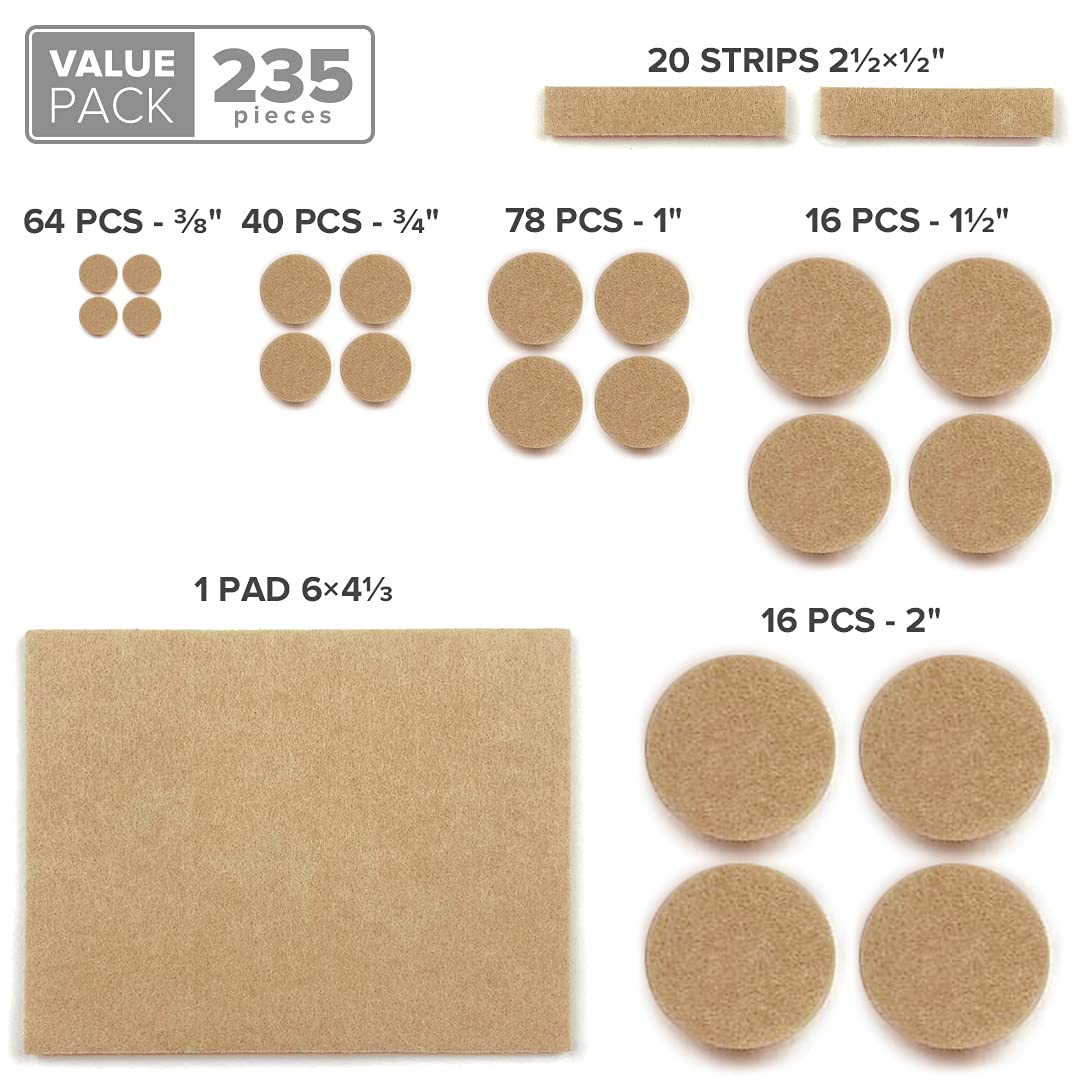 Felt Furniture Pads X-PROTECTOR 235 PCS Premium Furniture Pads - Felt Pads Furniture Feet Best Wood Floor Protectors - Protect Your Hardwood & Laminate Flooring!