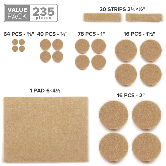 Felt Furniture Pads X-PROTECTOR 235 PCS Premium Furniture Pads - Felt Pads Furniture Feet Best Wood Floor Protectors - Protect Your Hardwood & Laminate Flooring!