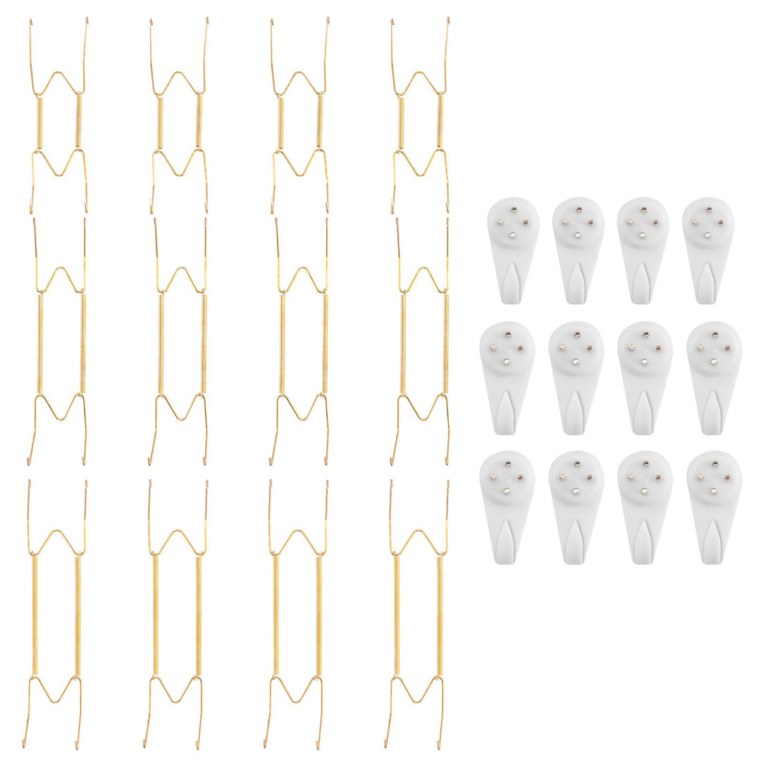 Bilillo 12-Piece Stainless Steel Wall Plate Hangers, 6/8/10Inch Invisible Decorative Wire Plate Holders, Gold