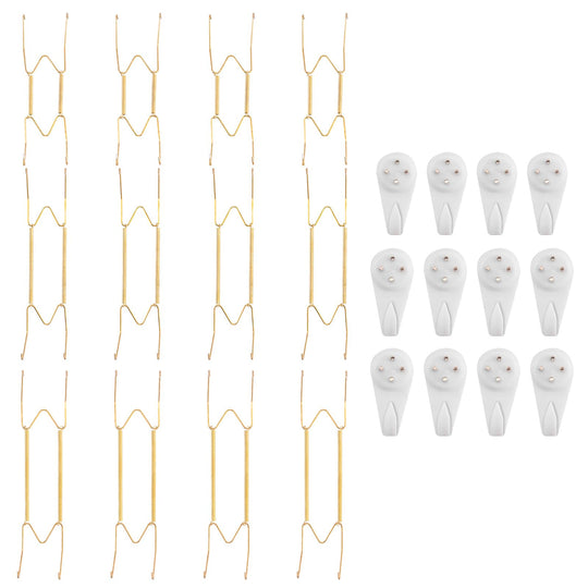 Bilillo 12-Piece Stainless Steel Wall Plate Hangers, 6/8/10Inch Invisible Decorative Wire Plate Holders, Gold