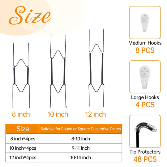 Bilillo 12-Piece Stainless Steel Wall Plate Hangers, 6/8/10Inch Invisible Decorative Wire Plate Holders, Gold