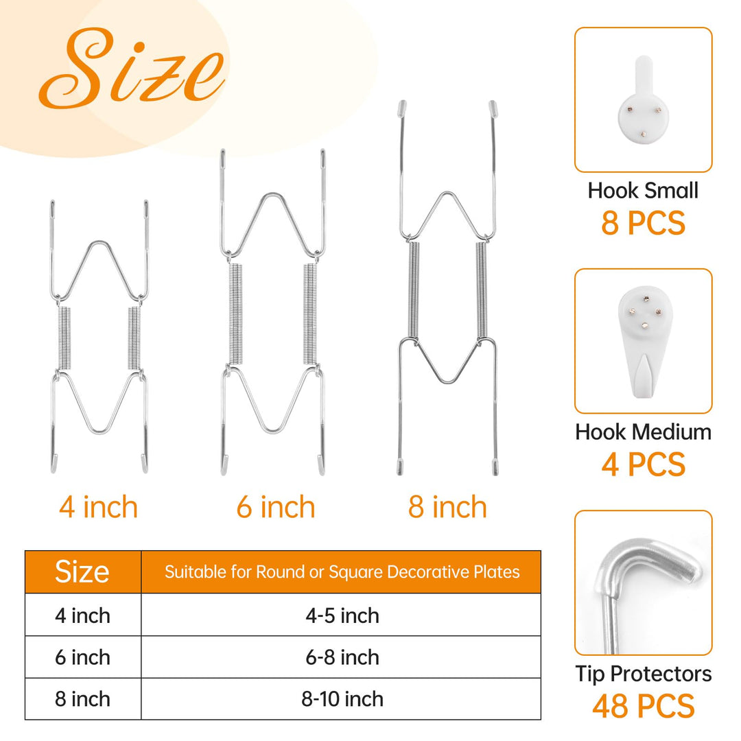 Bilillo 12-Piece Stainless Steel Wall Plate Hangers, 6/8/10Inch Invisible Decorative Wire Plate Holders, Gold