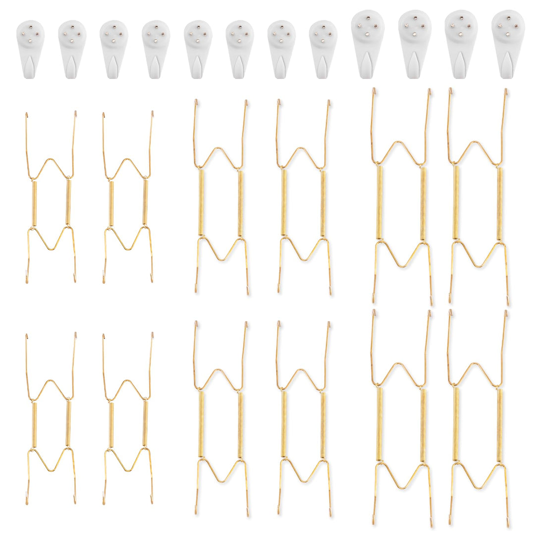 Bilillo 12-Piece Stainless Steel Wall Plate Hangers, 6/8/10Inch Invisible Decorative Wire Plate Holders, Gold