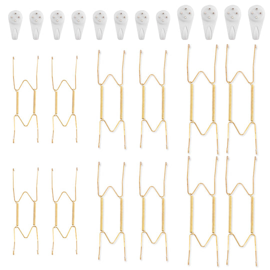 Bilillo 12-Piece Stainless Steel Wall Plate Hangers, 6/8/10Inch Invisible Decorative Wire Plate Holders, Gold