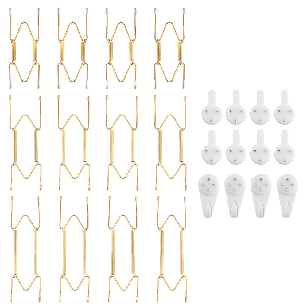 Bilillo 12-Piece Stainless Steel Wall Plate Hangers, 6/8/10Inch Invisible Decorative Wire Plate Holders, Gold