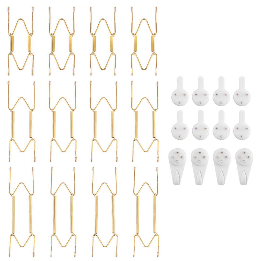 Bilillo 12-Piece Stainless Steel Wall Plate Hangers, 6/8/10Inch Invisible Decorative Wire Plate Holders, Gold