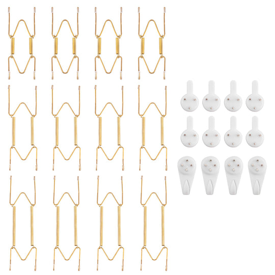 Bilillo 12-Piece Stainless Steel Wall Plate Hangers, 6/8/10Inch Invisible Decorative Wire Plate Holders, Gold