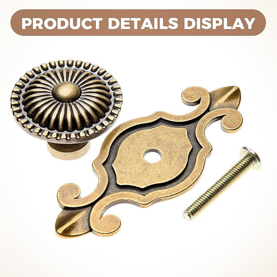 Kitchen Cabinet Knobs Pulls with Backplate, 2 in 1 Retro Round Metal Knob Pull Handle for Antique Dresser Drawer Cabinet Cupboard Wardrobe Door Room Hardware Decoration,5-Pack, Bronze