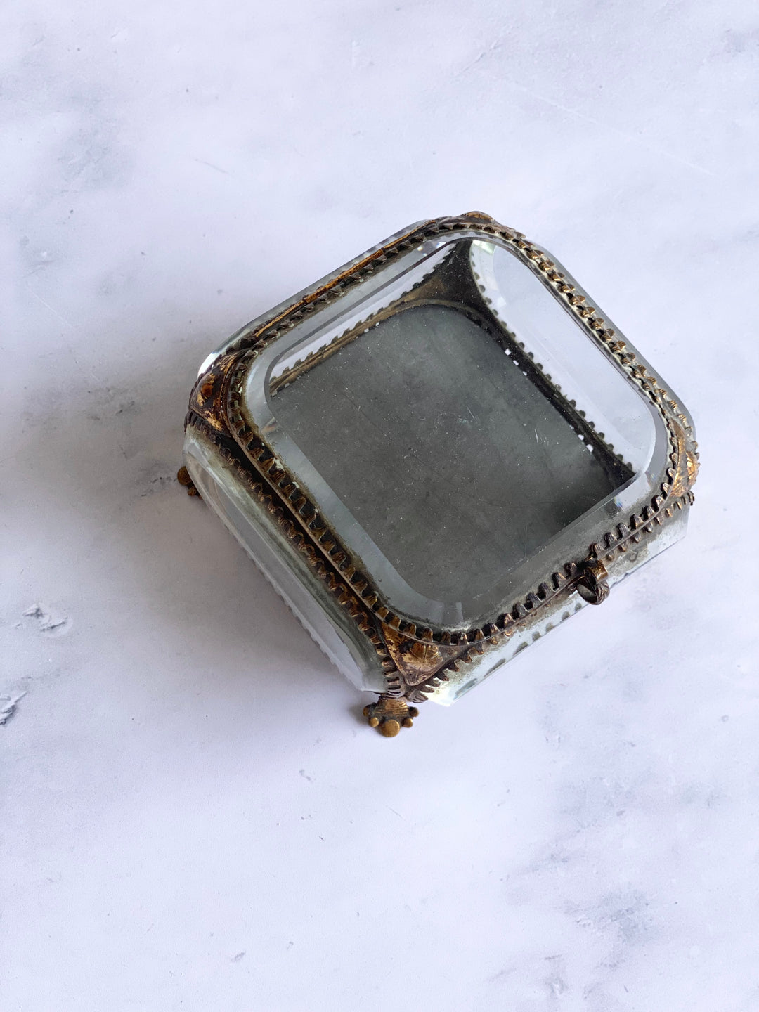 antique french beveled glass and ormolu bijoux casket, extra large