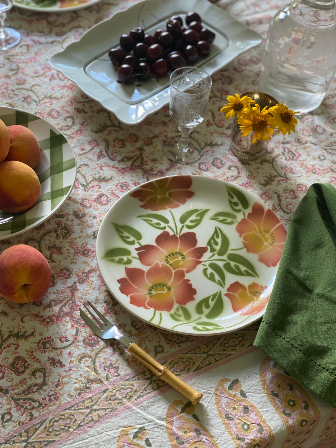 rare 1940s French Orchies faience dinner plates, set of 4