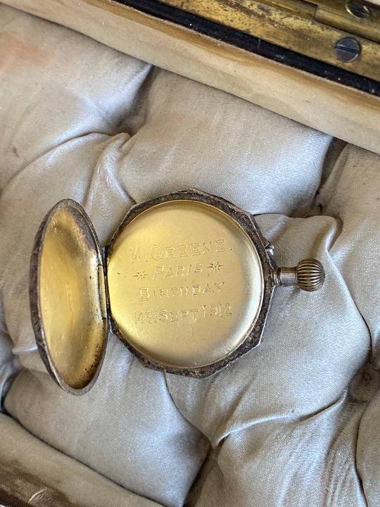 turn of the century French silver chatelaine ladies pocket watch with rare heart shaped face