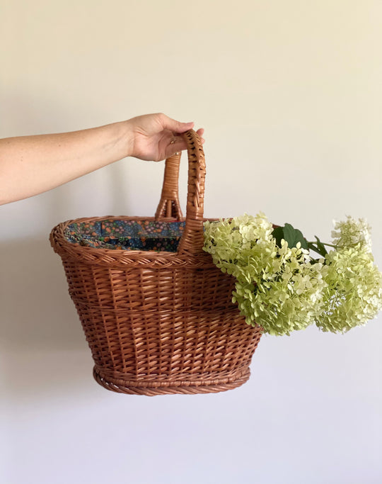 vintage French fabric lined panier