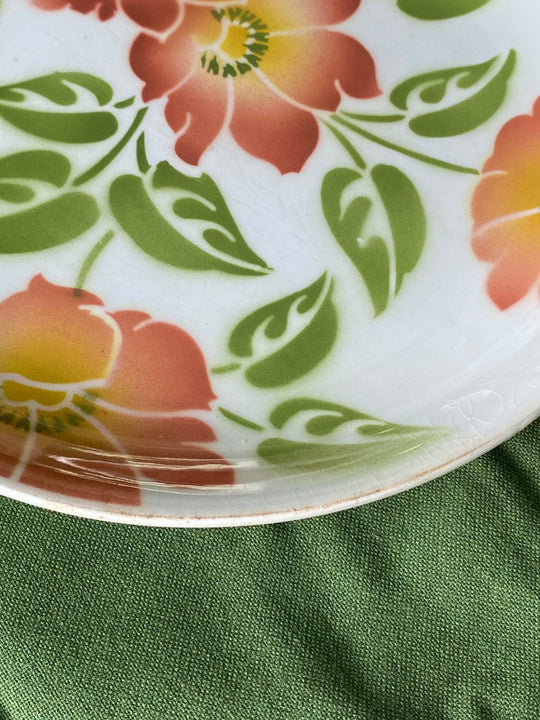 rare 1940s French Orchies faience dinner plates, set of 4