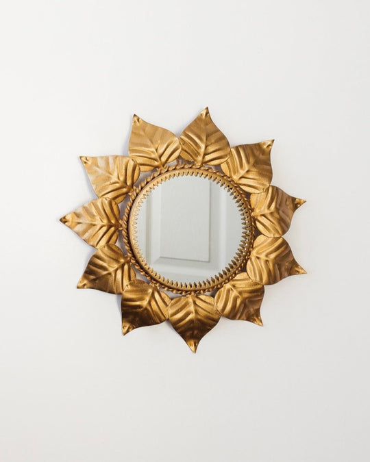 midcentury French sunburst mirror  with leaf “rays”