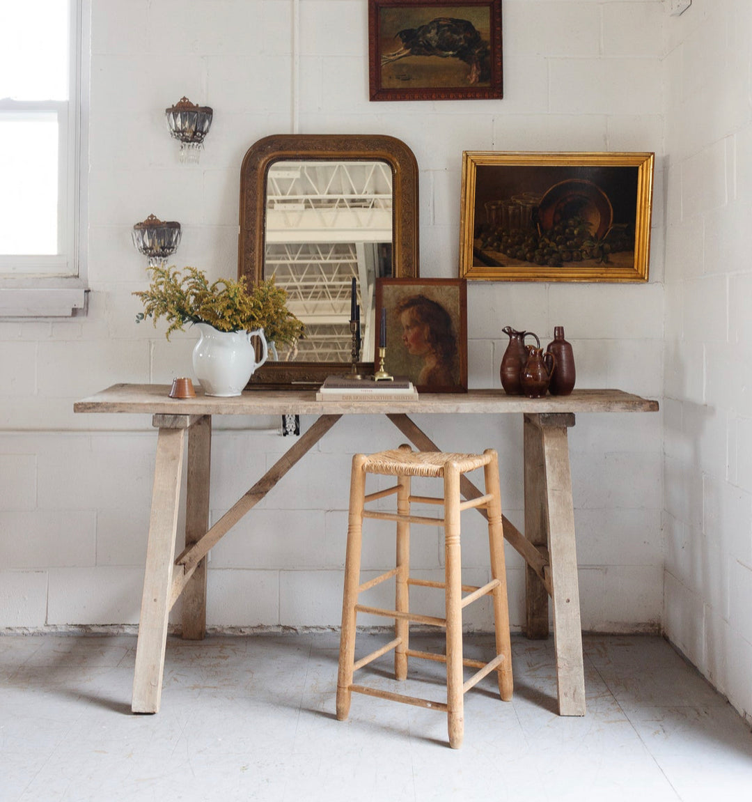 antique french primitive saw horse table