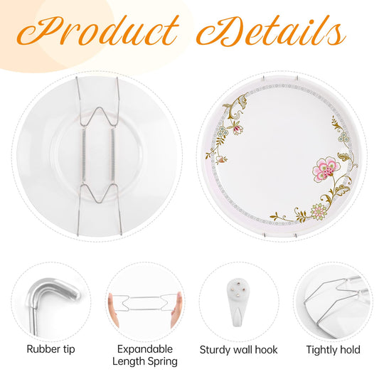 Bilillo 12-Piece Stainless Steel Wall Plate Hangers, 6/8/10Inch Invisible Decorative Wire Plate Holders, Gold