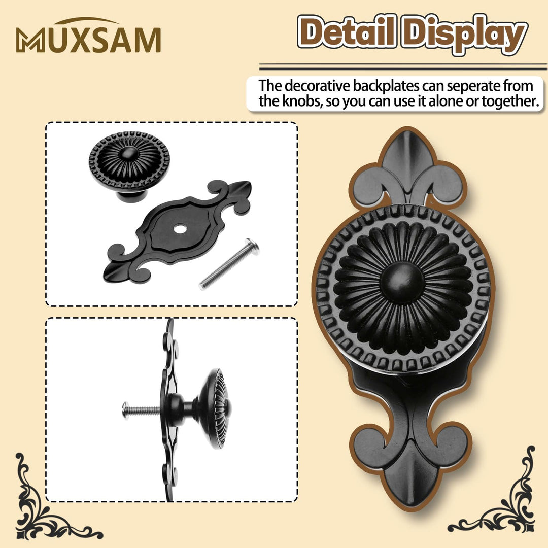 Kitchen Cabinet Knobs Pulls with Backplate, 2 in 1 Retro Round Metal Knob Pull Handle for Antique Dresser Drawer Cabinet Cupboard Wardrobe Door Room Hardware Decoration,5-Pack, Bronze