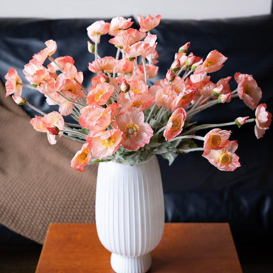 DUYONE Artificial Flowers 6 Stems Poppy Silk Bouquet,for Wedding, Home, Party Decoration,Table Centerpiece Arrangement(White)