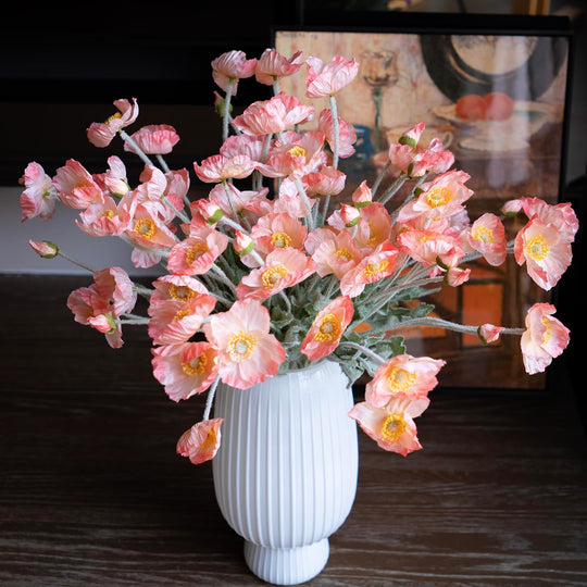 DUYONE Artificial Flowers 6 Stems Poppy Silk Bouquet,for Wedding, Home, Party Decoration,Table Centerpiece Arrangement(White)