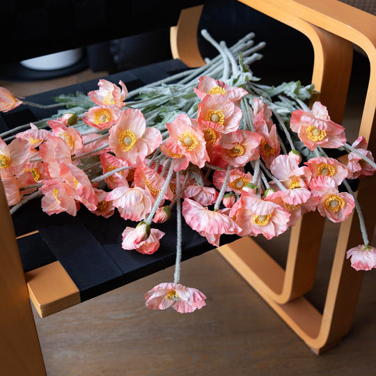 DUYONE Artificial Flowers 6 Stems Poppy Silk Bouquet,for Wedding, Home, Party Decoration,Table Centerpiece Arrangement(White)