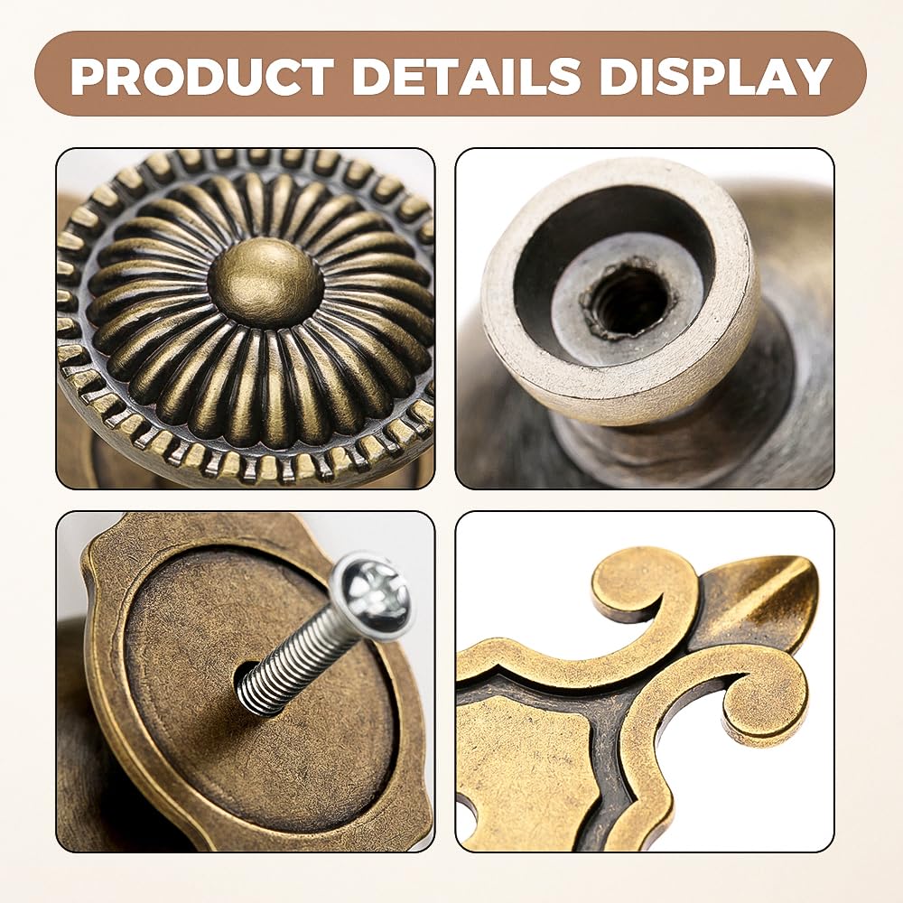 Kitchen Cabinet Knobs Pulls with Backplate, 2 in 1 Retro Round Metal Knob Pull Handle for Antique Dresser Drawer Cabinet Cupboard Wardrobe Door Room Hardware Decoration,5-Pack, Bronze