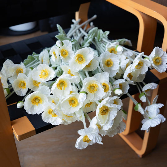DUYONE Artificial Flowers 6 Stems Poppy Silk Bouquet,for Wedding, Home, Party Decoration,Table Centerpiece Arrangement(White)
