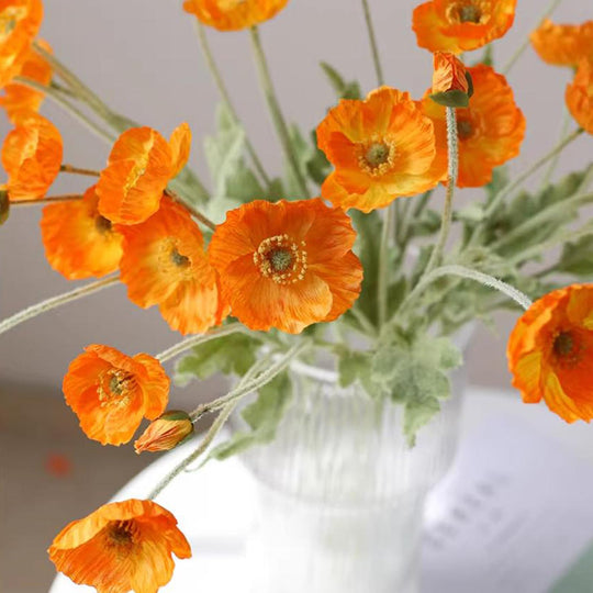 DUYONE Artificial Flowers 6 Stems Poppy Silk Bouquet,for Wedding, Home, Party Decoration,Table Centerpiece Arrangement(White)