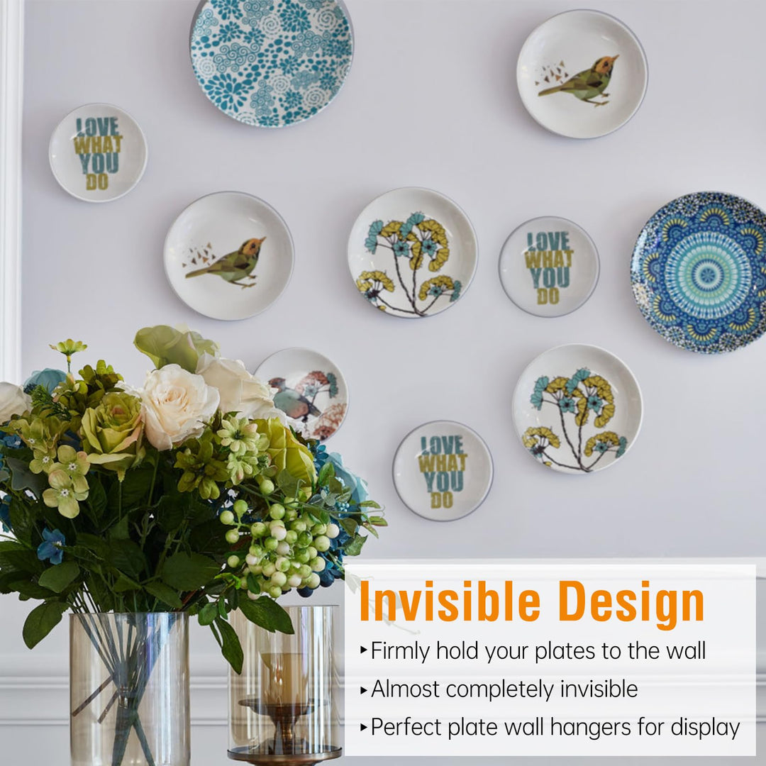 Bilillo 12-Piece Stainless Steel Wall Plate Hangers, 6/8/10Inch Invisible Decorative Wire Plate Holders, Gold