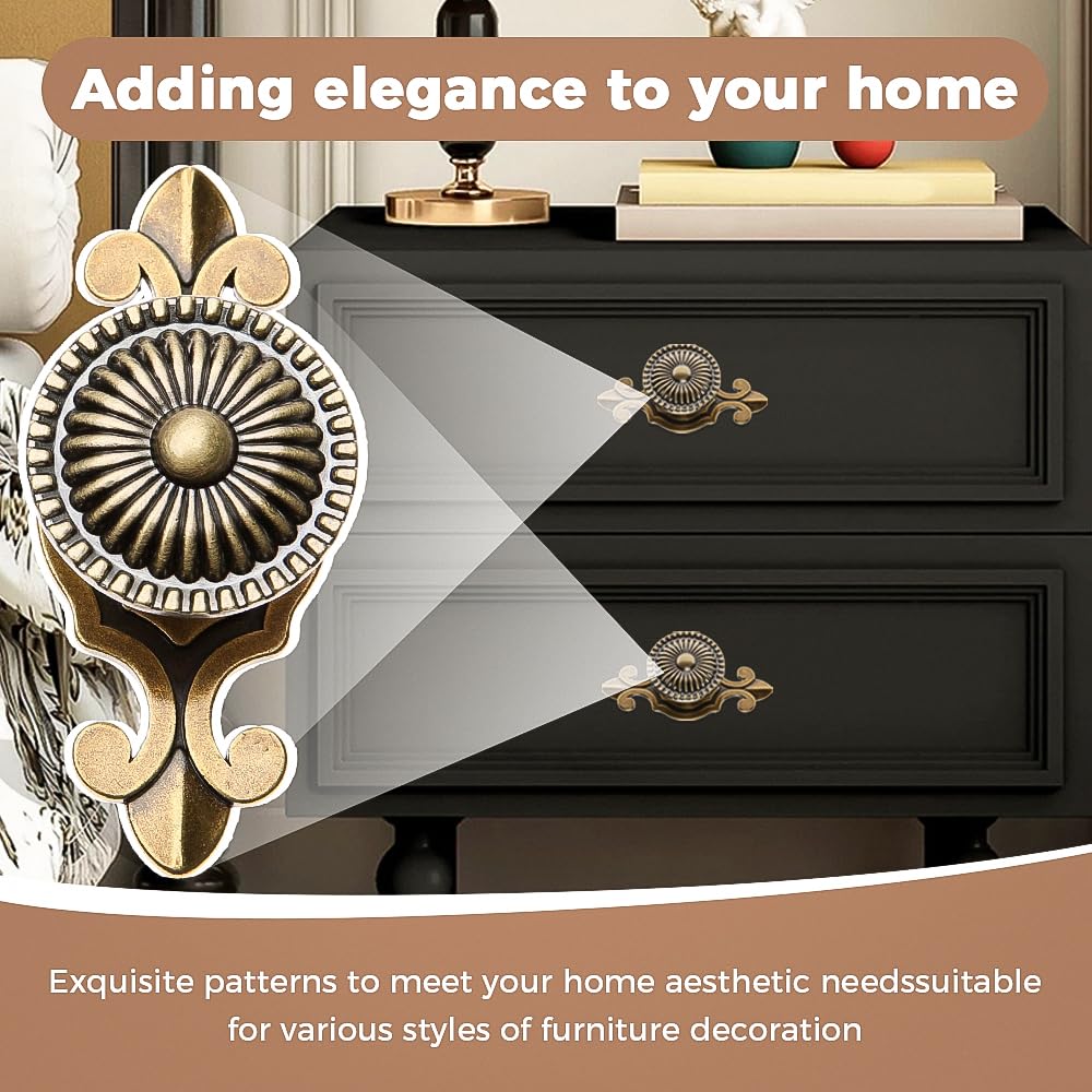 Kitchen Cabinet Knobs Pulls with Backplate, 2 in 1 Retro Round Metal Knob Pull Handle for Antique Dresser Drawer Cabinet Cupboard Wardrobe Door Room Hardware Decoration,5-Pack, Bronze
